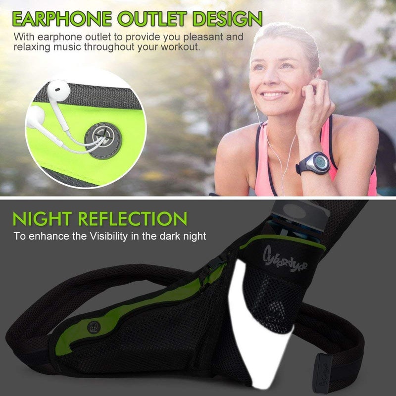 PYFK Running Belt Hydration Waist Pack with Water Bottle Holder for Men Women Waist Pouch Fanny Bag Reflective (Green) - Image 5